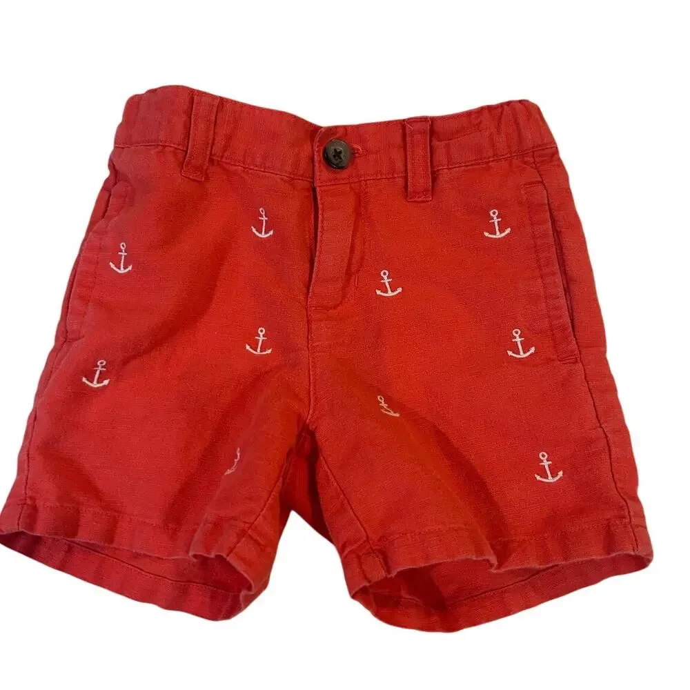 Janie and Jack Red Toddler Anchor Embroidered Shorts size 2T